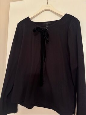 J. Crew Black Long-Sleeve Top with Velvet Tie